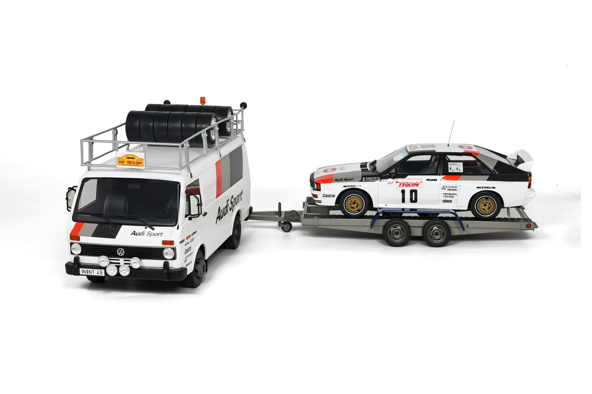 Skala 1/18 3-pack VW LT35 + Audi Quattro A2 + Trailer OT418 fr Otto Mobile