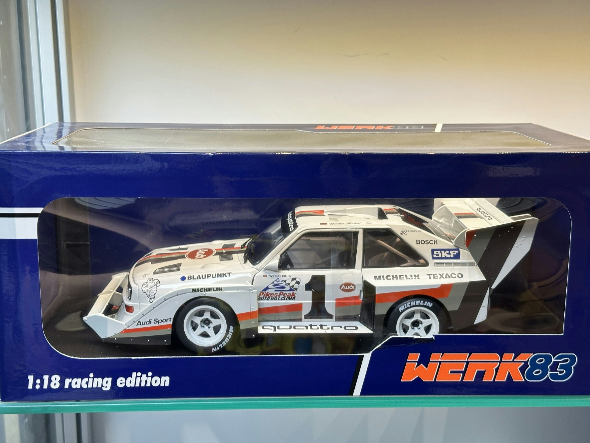 Skala 1/18 Audi S1 W.Röhrl, Winner pikes peak 1987 fr WERK83