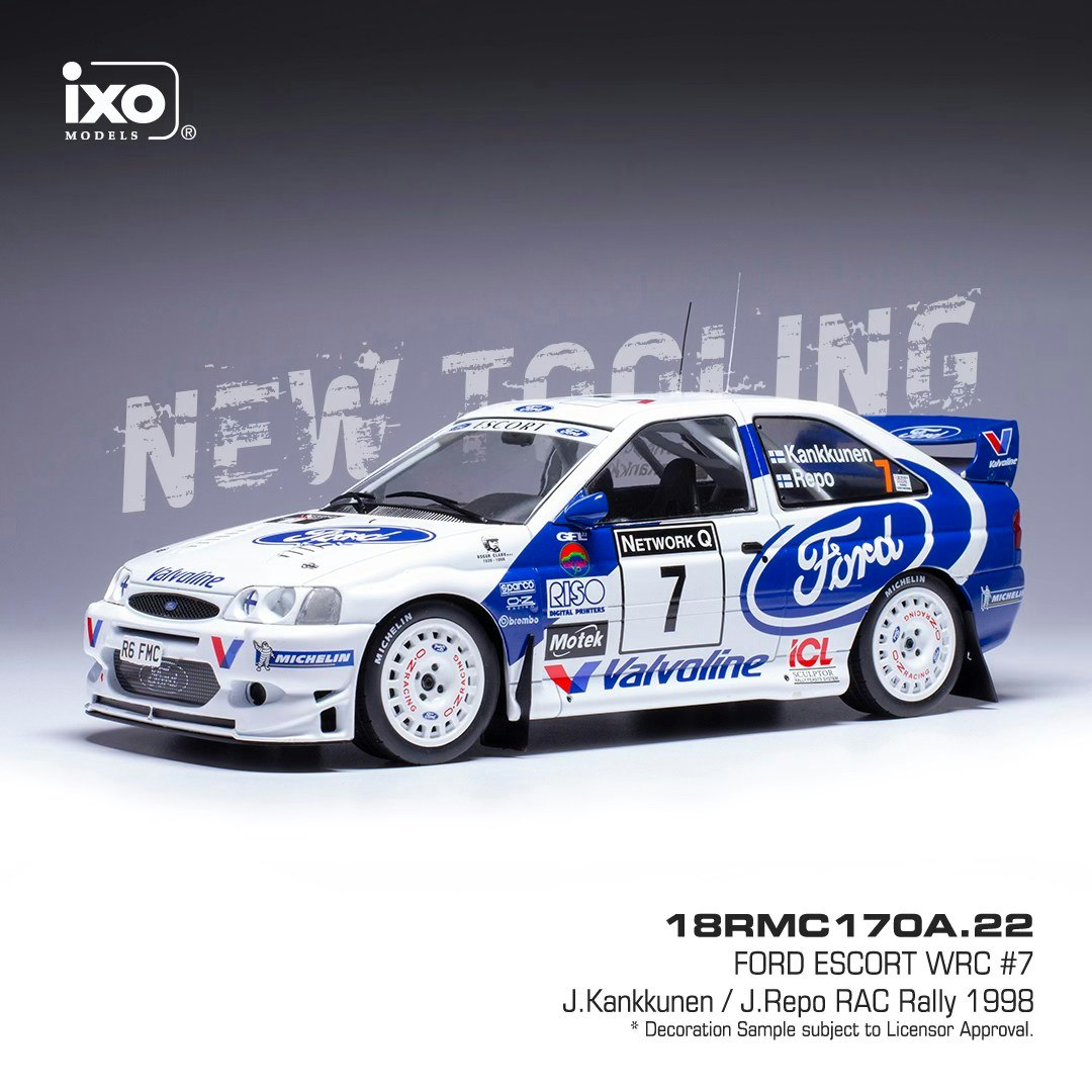 Skala 1/18 Ford Escort WRC #7 RAC Rally 98, J.Kankkunen/J.Repo fr IXO Models