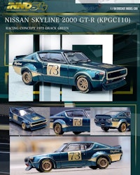 Skala 1/64 NISSAN SKYLINE 2000 GT-R (KPGC110) Green, Racing Concept 1972 fr Inno64