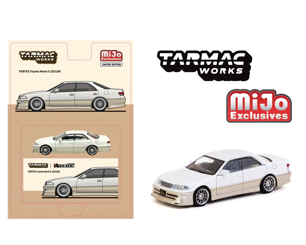 Skala 1/64 VERTEX Toyota Mark II JZX100 White Met  fr Tarmac Works - Global64 – MiJo Exclusives
