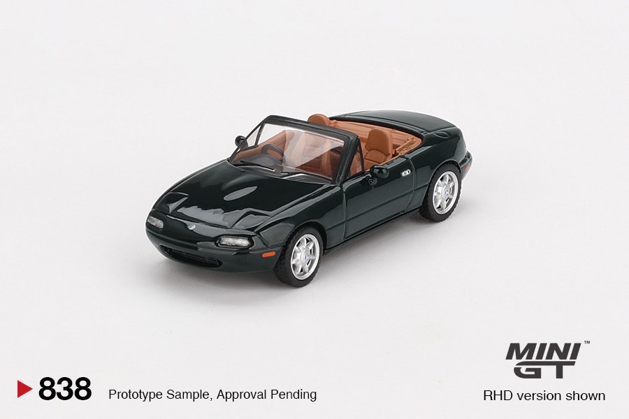 Skala 1/64 MAZDA MX5 EUNOS ROADSTER V-SPECIAL EXCELLENT GREEN MICA 1990 fr MINI GT (GT838)