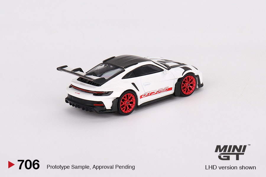 Skala 1/64 Porsche 911 (992) GT3 RS Weissach Package White with Pyro Red fr MINI GT (GT706)