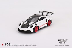Skala 1/64 Porsche 911 (992) GT3 RS Weissach Package White with Pyro Red fr MINI GT (GT706)
