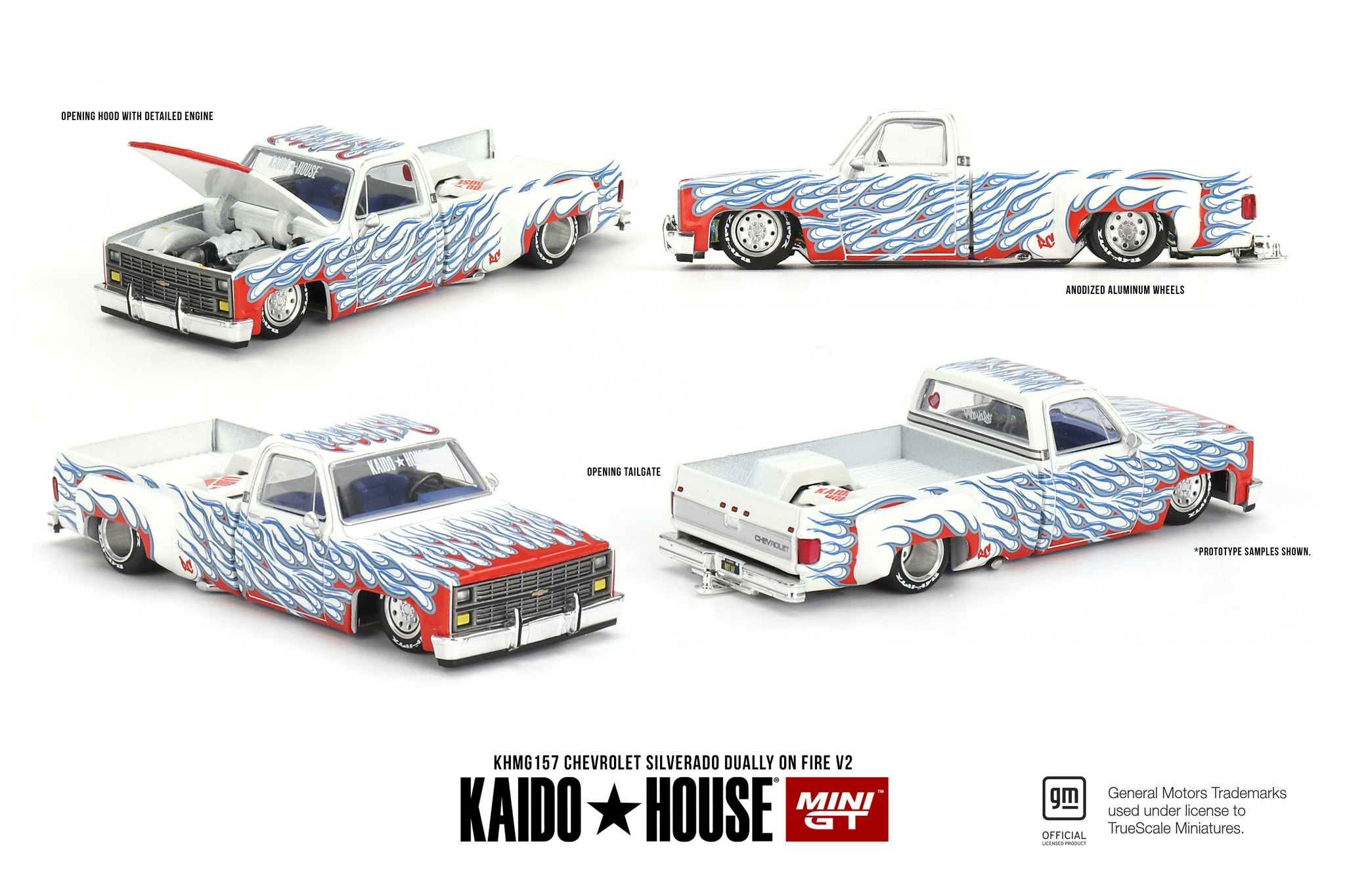Skala 1/64 Chevrolet Silverado Dually on Fire V2 fr Mini GT (KHMG157)