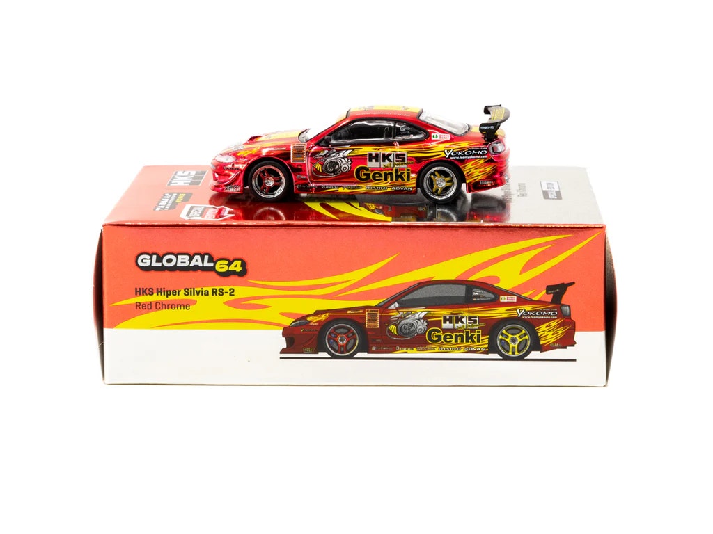 Skala 1/64 HKS Hiper Silvia RS-2 Chrome Red - Tokyo Auto Salon 2025 Special Edition fr TARMAC WORKS