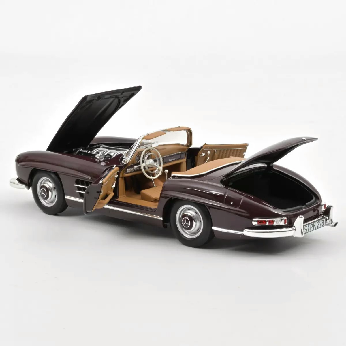 Skala 1/18 Mercedes-Benz 300 SL Roadster 1957 Dark Red fr Norev