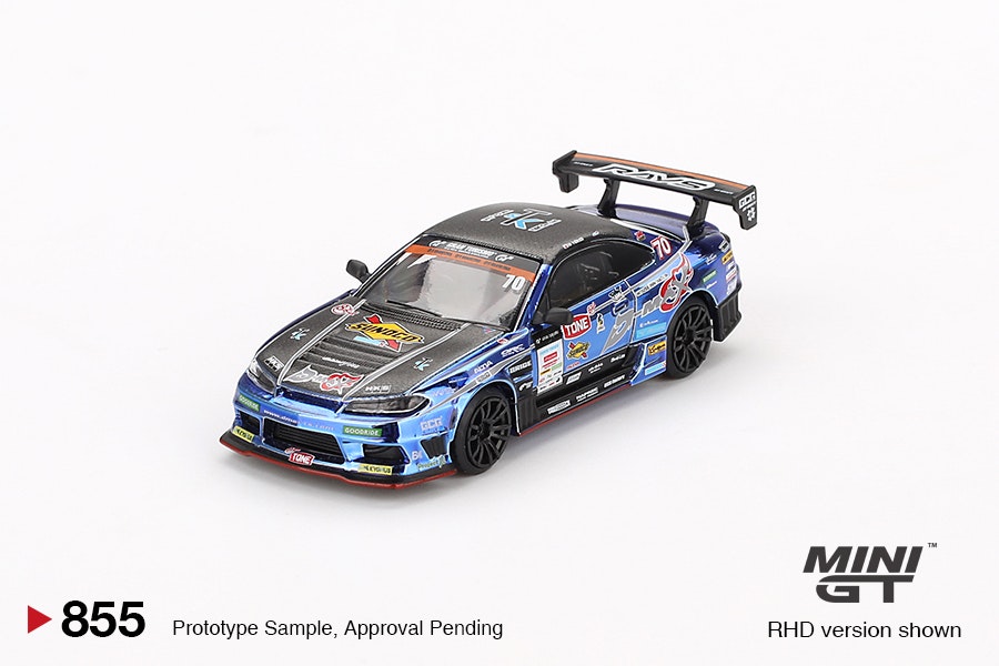 Skala 1/64 Nissan Silvia (S15) D-MAX #70 D-MAX Racing 2023 D1 Grand Prix fr MINI GT (855)