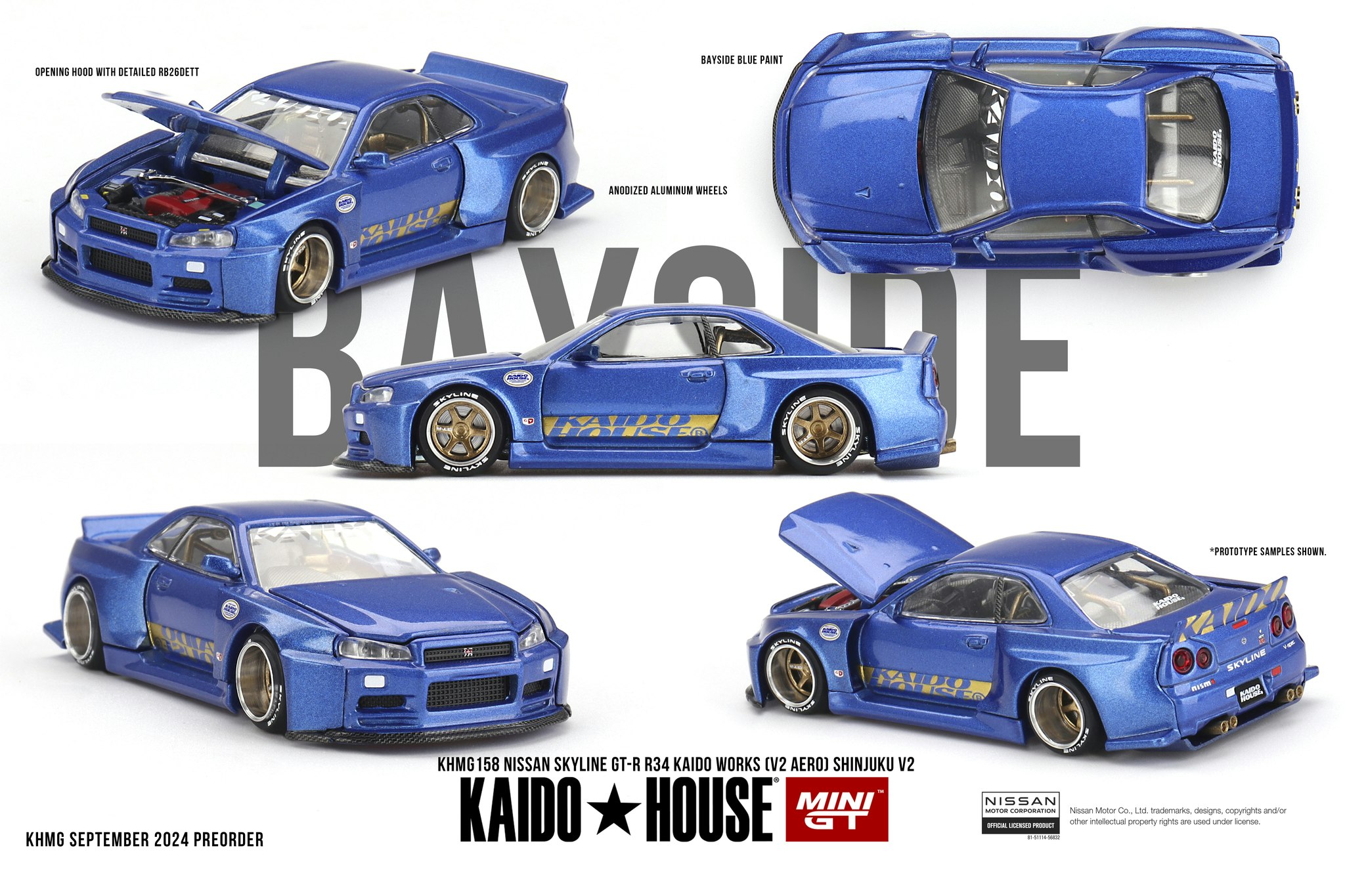 Skala 1/64 Nissan Skyline GT-R (R34) Kaido Works (V2 Aero) SHINJUKU V2 fr Mini GT (KHMG158)