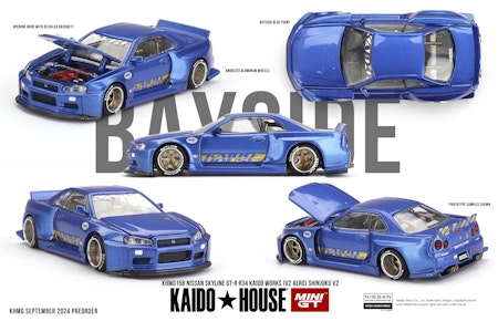 Skala 1/64 Nissan Skyline GT-R (R34) Kaido Works (V2 Aero) SHINJUKU V2 fr Mini GT (KHMG158)