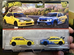 Skala 1/64 Hot Wheels PREMIUM 2-pack: 99 Honda Civic Type R (EK9) & Civic Type R