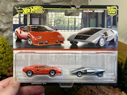 Skala 1/64 Hot Wheels PREMIUM 2-pack: Lamborghini Countach LP5000 QV & Lancia Stratos Zero