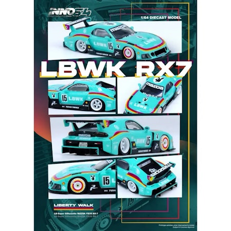Skala 1/64 LBWK RX-7 FD3S LB-Super Silhouette, Turquoise fr Inno64