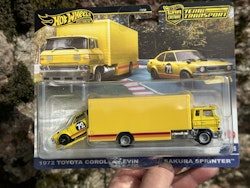 Skala 1/64 Hot Wheels PREMIUM Team Transport: 72 Toyota Corolla Levin & Sakura Sprinter