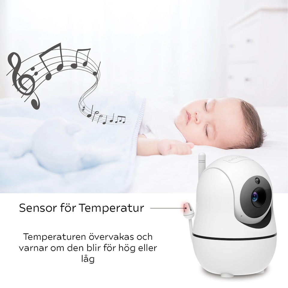Babyvakt med monitor med musik och termometer