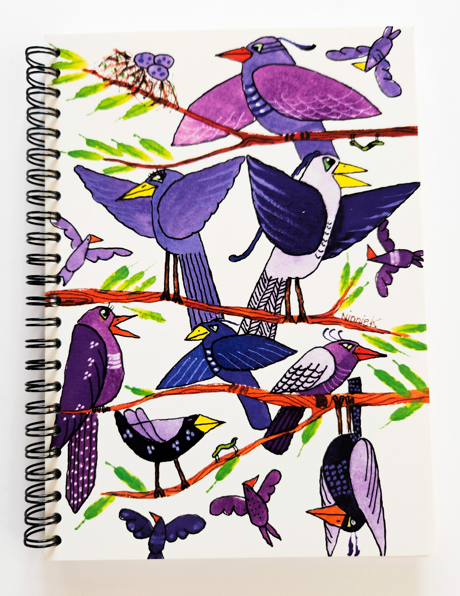 Tryckt skrivbok - Fåglar lila
