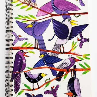 Tryckt skrivbok - Fåglar lila