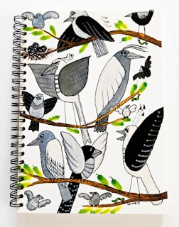 Trckt skrivbok- Fåglar svart