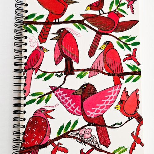 Tryckt skrivbok - fåglar röd