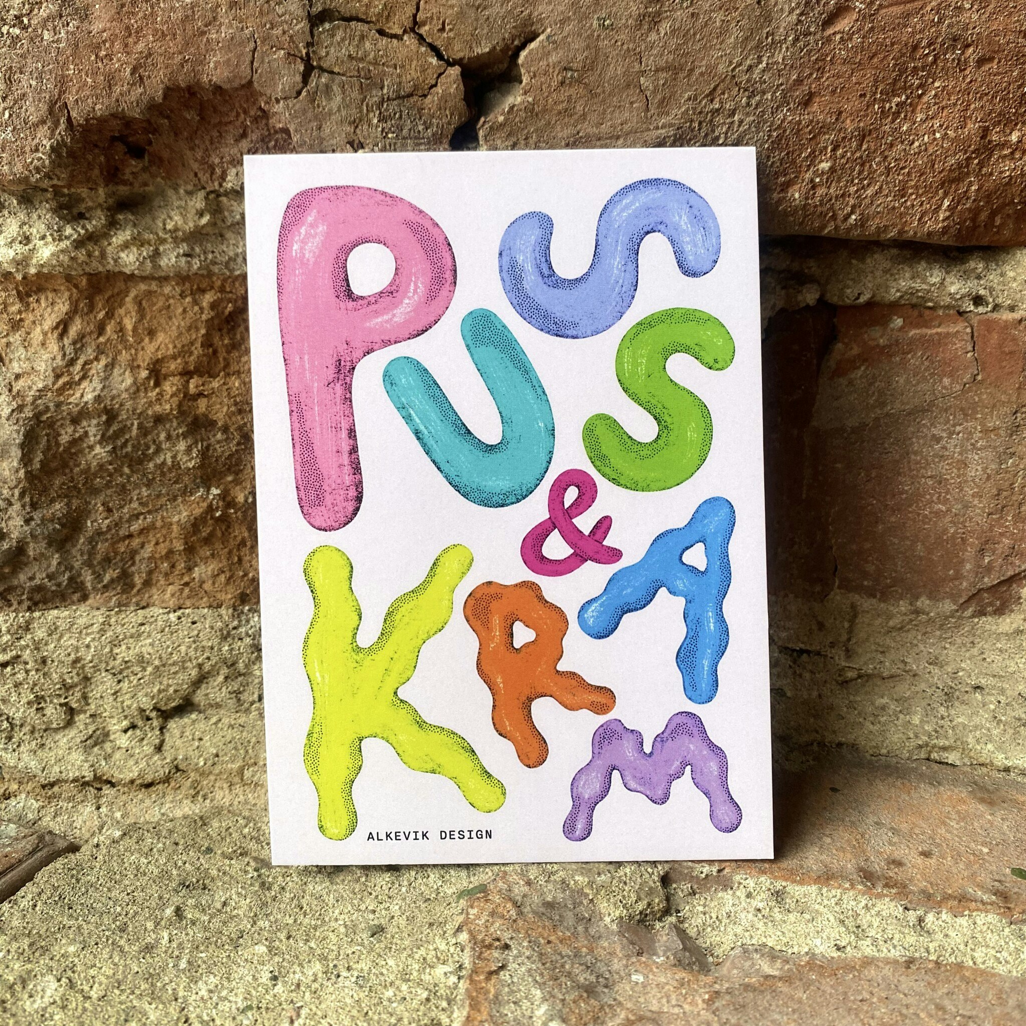 Vykort - Puss & kram (rosa)