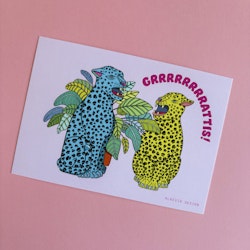 Vykort - Leoparder Grattis (rosa)
