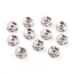 (15st) Spacer Beads / Mellanpärlor 6mm - Silver Rhinestone