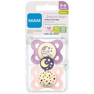 MAM Napp - Original Napp Night Silikon Rosa 2-pack 0-6 Månader