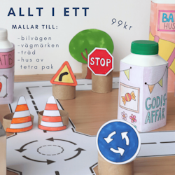 Allt i ett: bilbana, vägmärken & hus