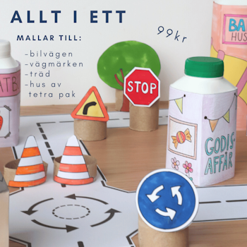 Allt i ett: bilbana, vägmärken & hus