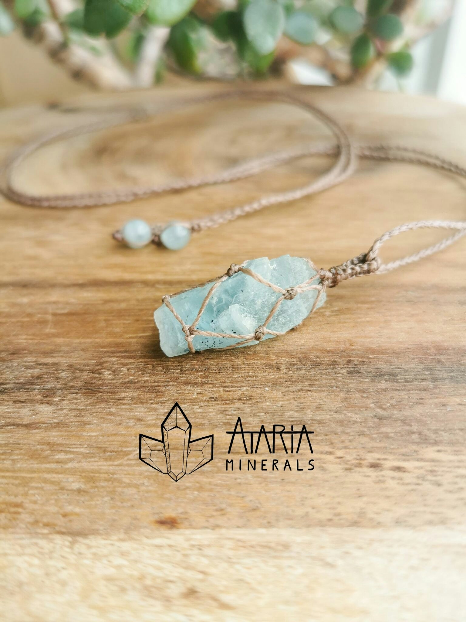 Macramé halsband akvamarin
