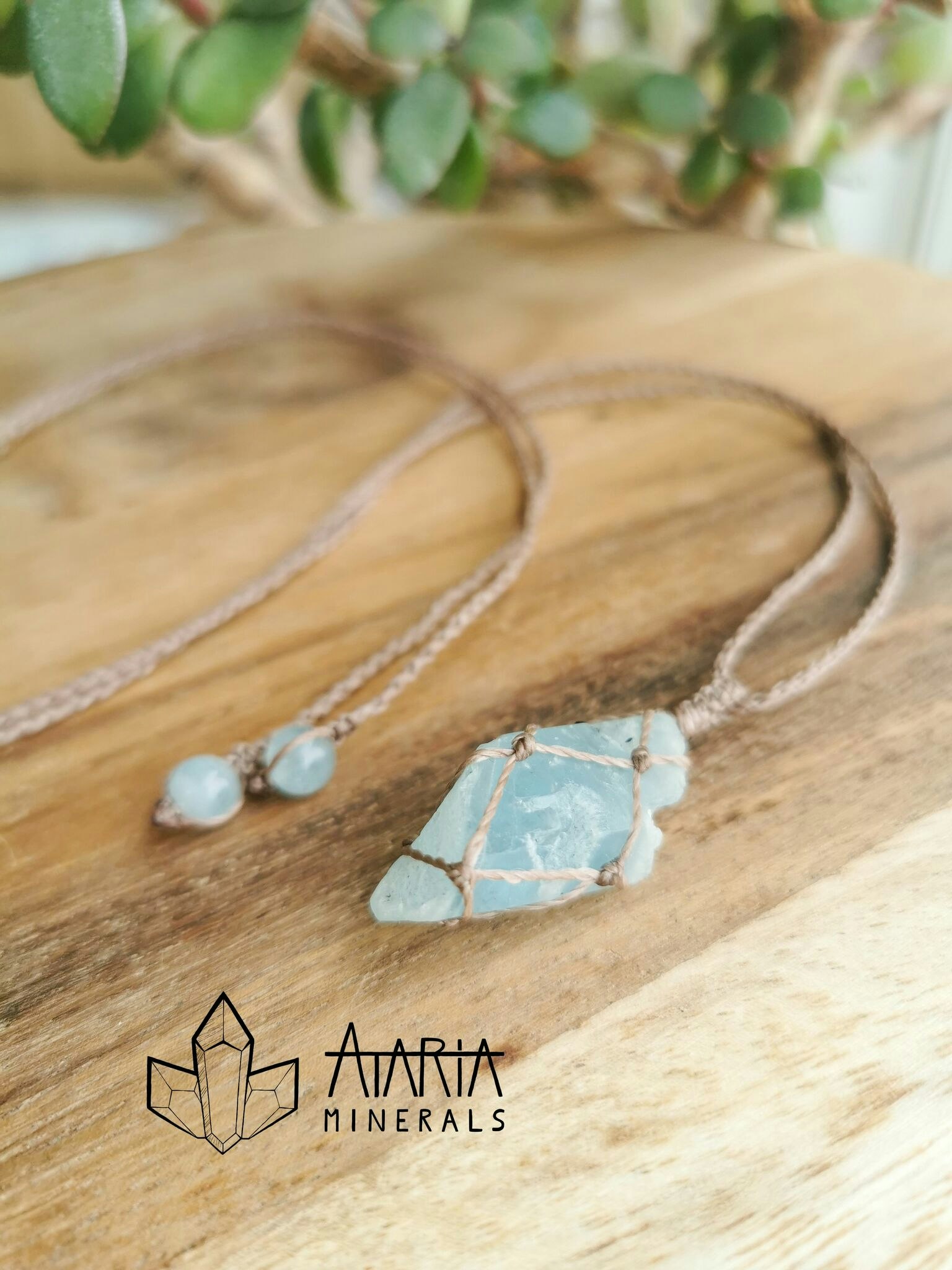 Macramé halsband akvamarin