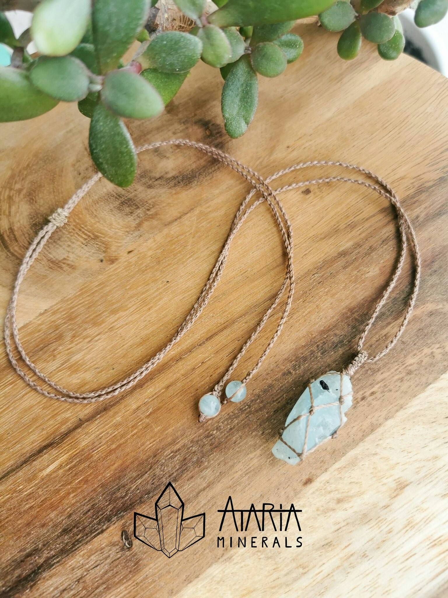 Macramé halsband akvamarin