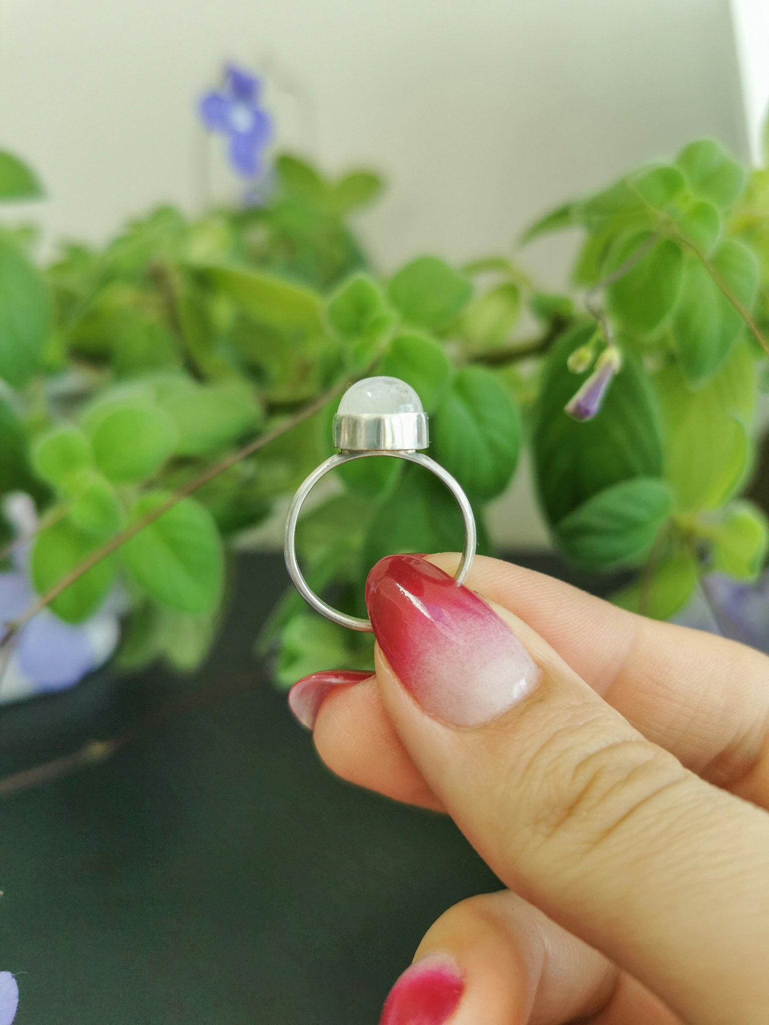 Månsten sterling silver ring rund stl 18