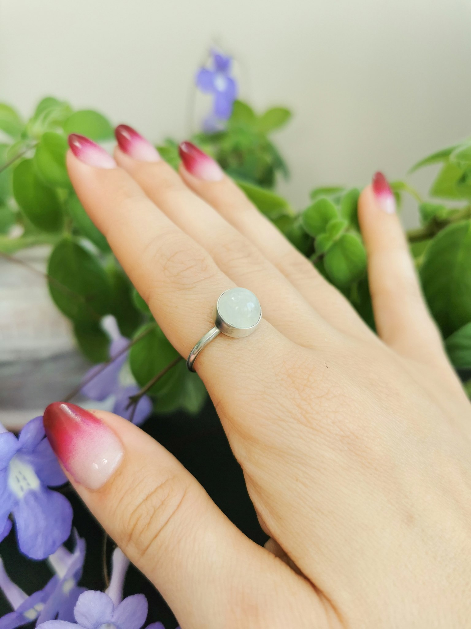 Månsten sterling silver ring rund stl 18