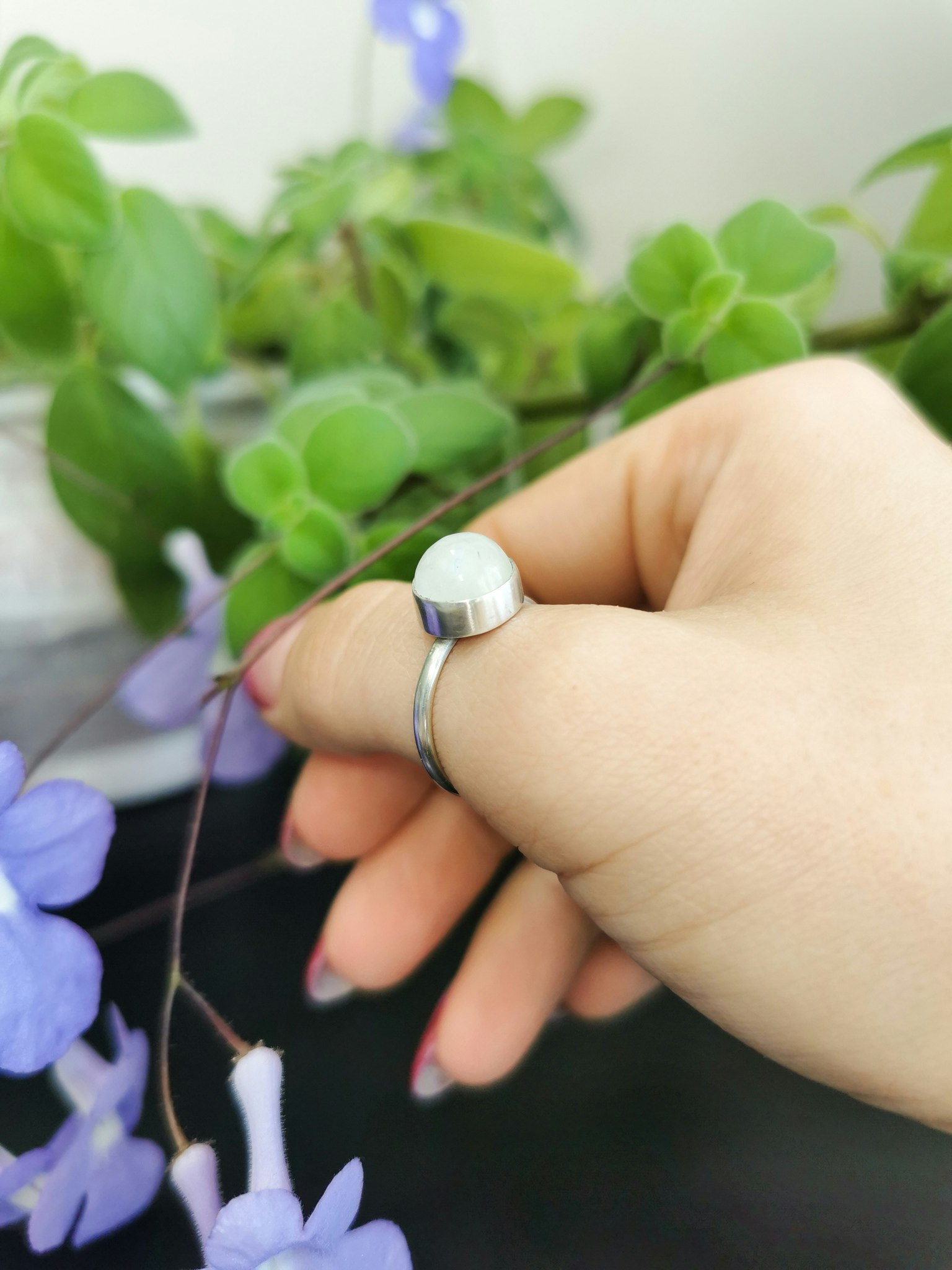 Månsten sterling silver ring rund stl 18