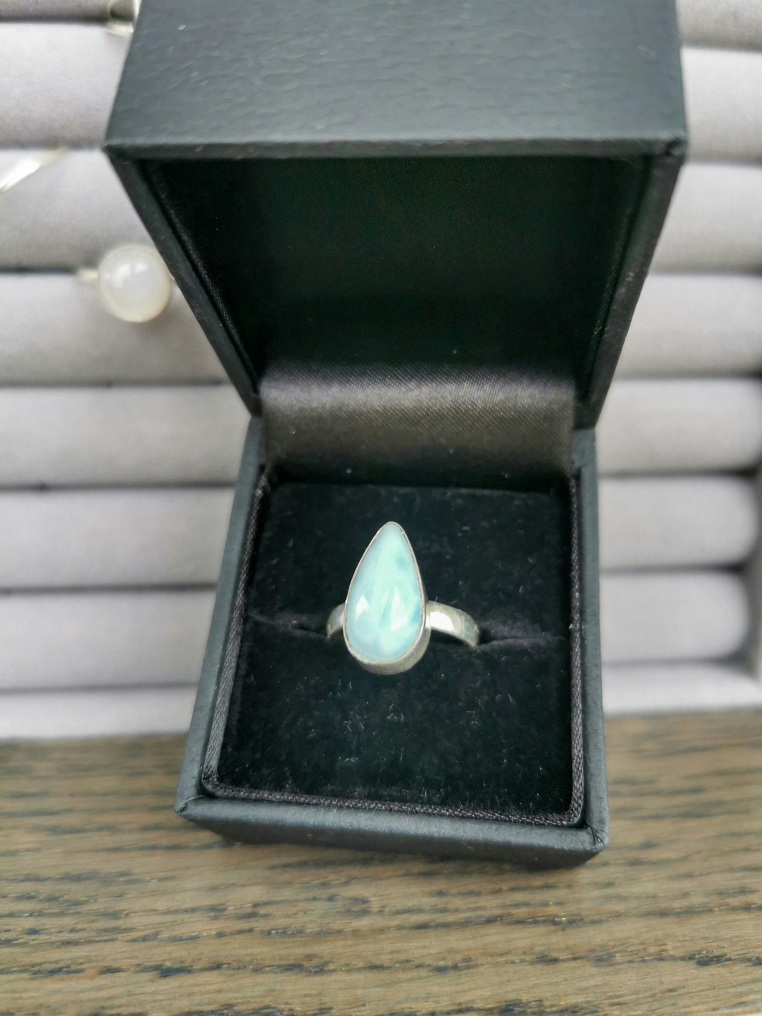 Sterling silver ring larimar droppe stl 15