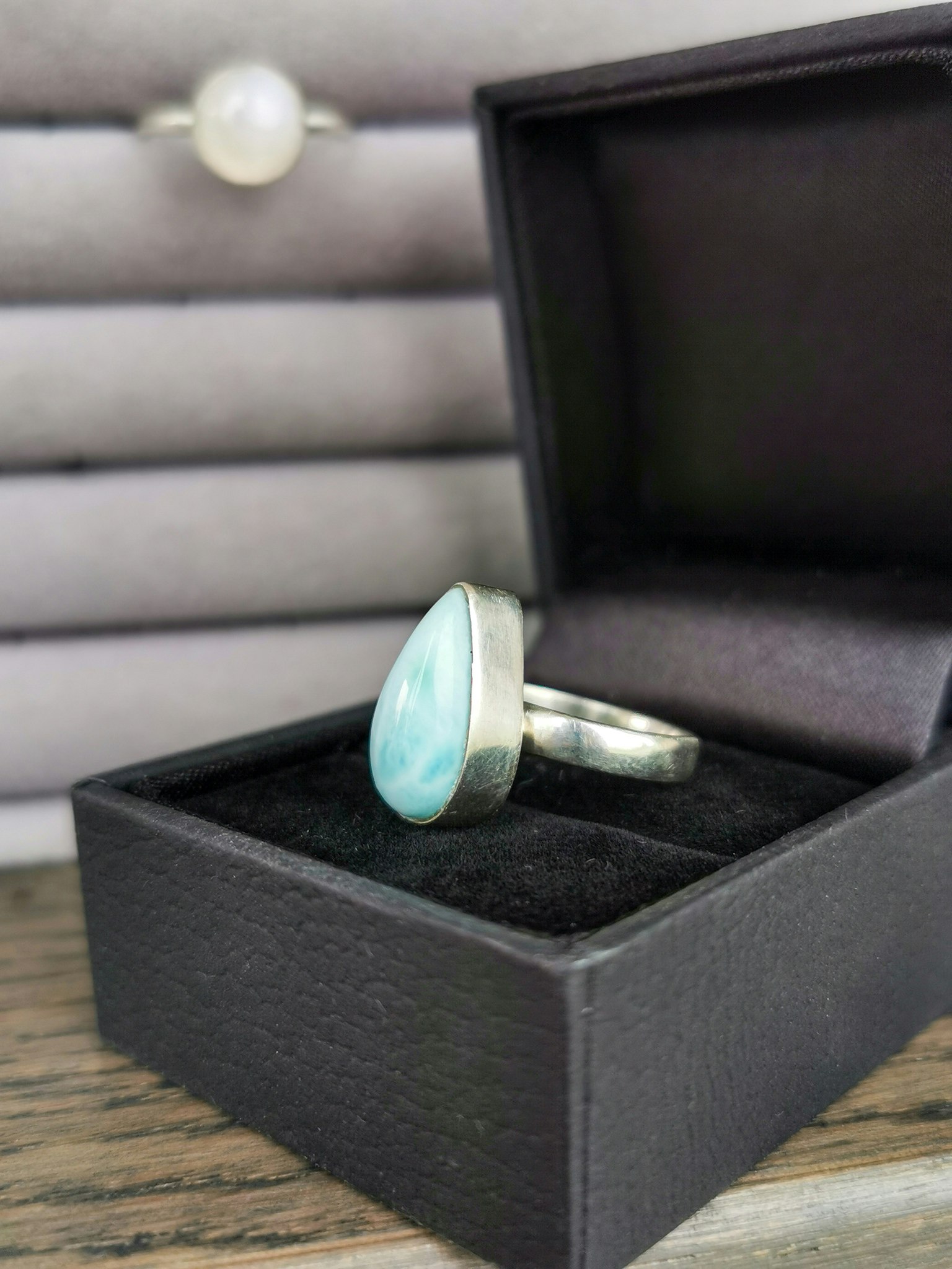 Sterling silver ring larimar droppe stl 15