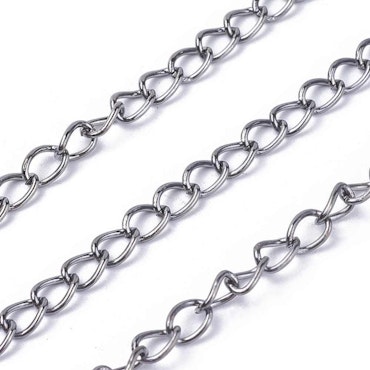 Twistkedja, järn, 6x4mm, gunmetal (5 meter)