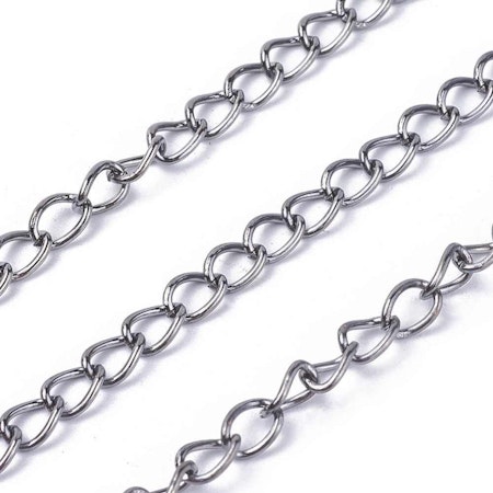 Twistkedja, järn, 6x4mm, gunmetal (5 meter)