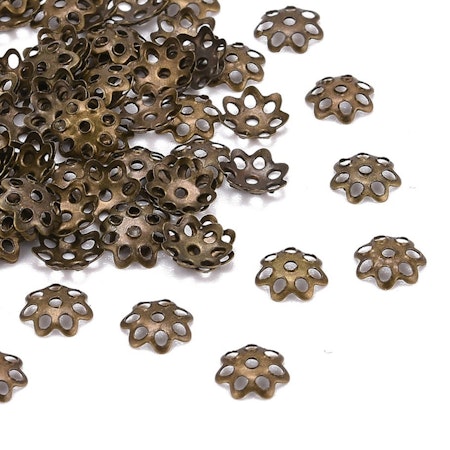 Pärlhatt Filigran, antik brons. blom, 6mm (100st)