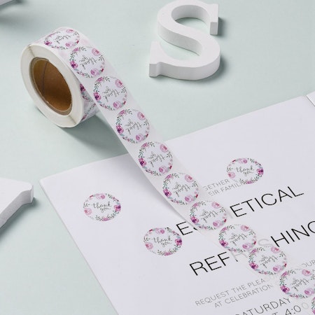 Thank you, rosor, Klistermärke, 2,5cm, (50st)