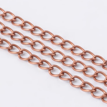 Twistkedja, järn, 6x4mm, röd kopparfärg (5 meter)