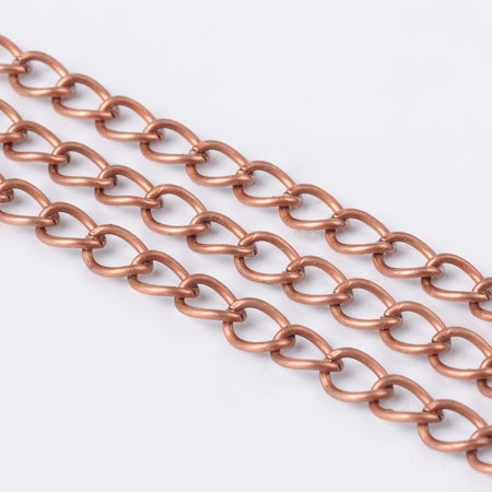 Twistkedja, järn, 6x4mm, röd kopparfärg (5 meter)