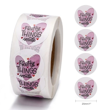 Pretty things inside, Pink heart, Klistermärke, 2,5cm (50st)
