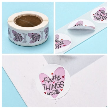 Pretty things inside, Pink heart, Klistermärke, 2,5cm (50st)