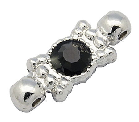 Bar spacer, svart rhinestone i glas, multistrand, 21mm (10st)