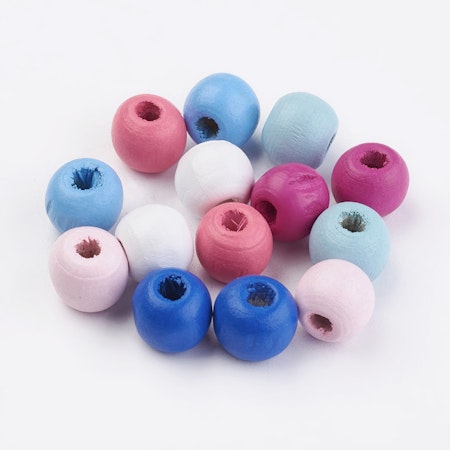 Runda träpärlor, mixade färger, 10mm (50st)