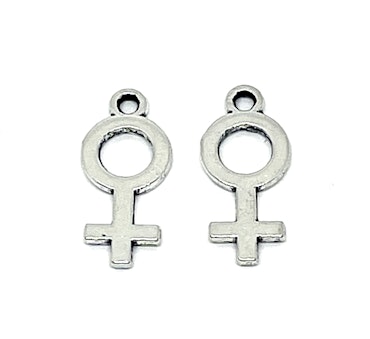 Kvinnosymbol, feminism, berlocker antik silver, 18mm (10st)