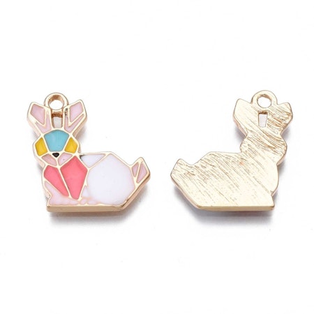 Emaljerade berlocker, origami kanin, pastell, 19mm (3st)