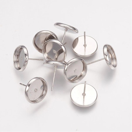 Örhängespins med fattning, 10mm (2st)